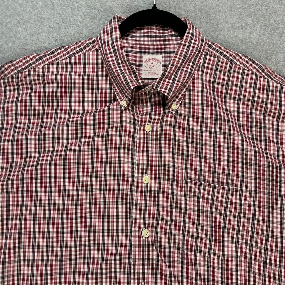 Brooks Brothers Button Down Shirt 346 Mens XL Red White Blue Check Preppy